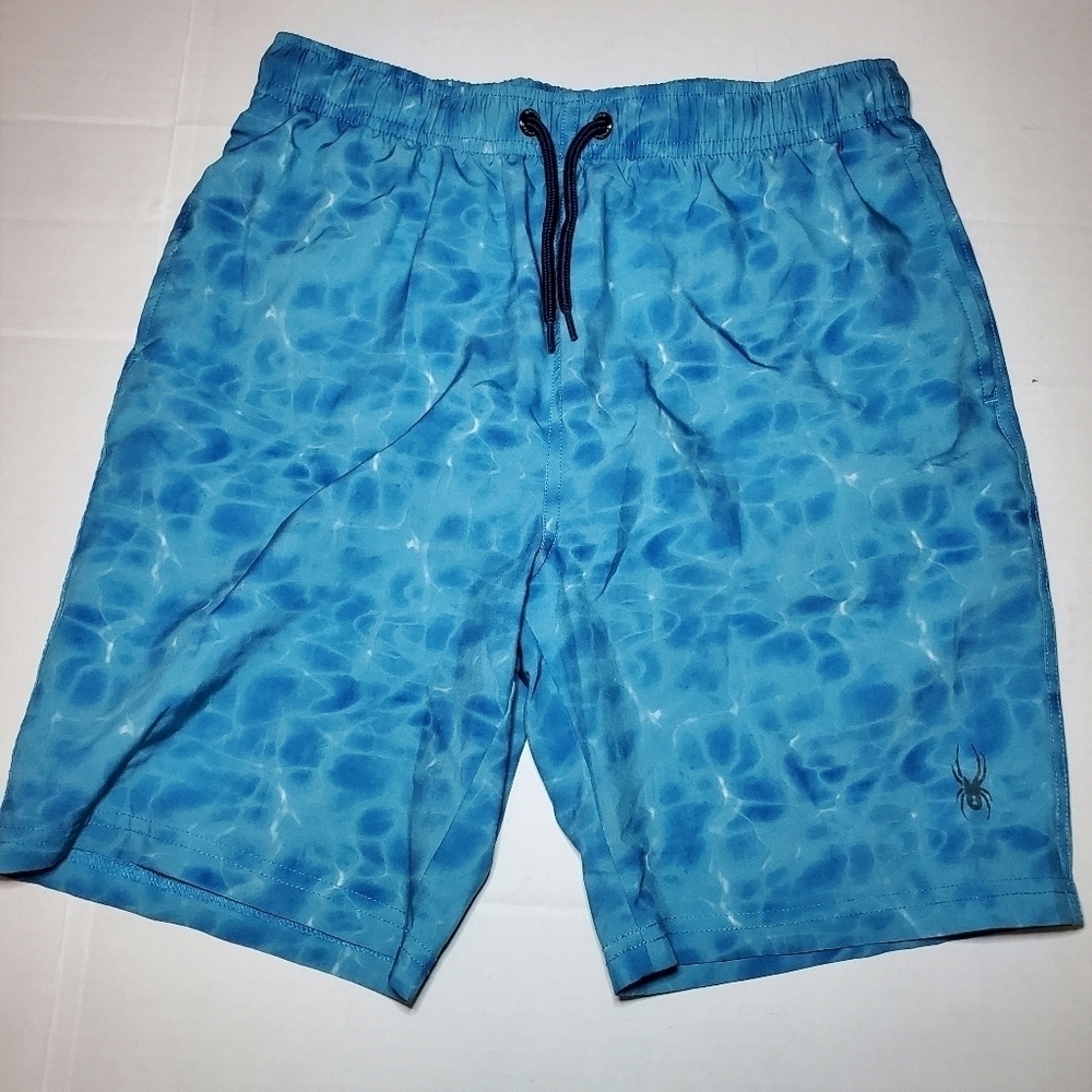 Spyder Swim Shorts Boys Medium Blue Lined Drawstring Casual Beach